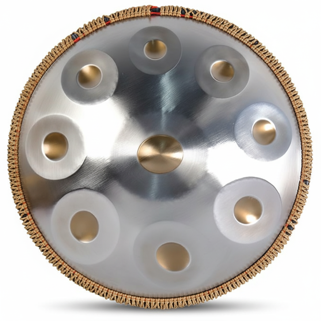 Handpan Artisanal Ré Mineur - Argent Solaire (9/10/12 Notes)